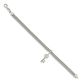 Sterling Silver Polished Multi Strand Key Dangle Bracelet